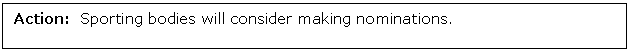 Text Box: Action:  Sporting bodies will consider making nominations.